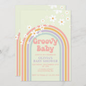 Groovy Baby Pastel Regenbogen Baby Dusche Einladun Einladung (Vorne/Hinten)