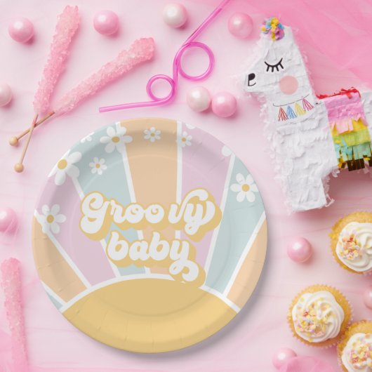 Groovy Baby pastel Retro Baby Dusche Pappteller (Party)
