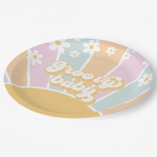 Groovy Baby pastel Retro Baby Dusche Pappteller (Schrägansicht)