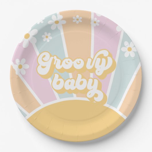 Groovy Baby pastel Retro Baby Dusche Pappteller (Vorderseite)