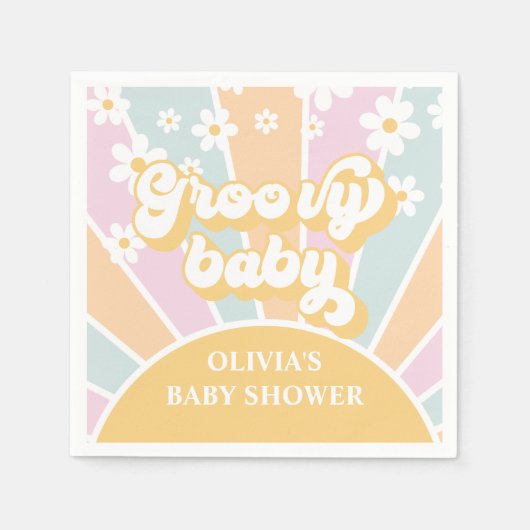Groovy Baby pastel Retro Baby Dusche Serviette (Vorderseite)
