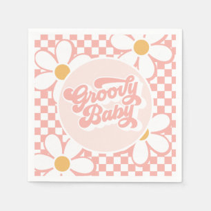 Groovy Baby Pink Daisy Schachbrett Serviette