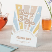 Groovy Baby Pink Retro Baby Dusche Maßgeschneidert Sockelschild (In Situ)