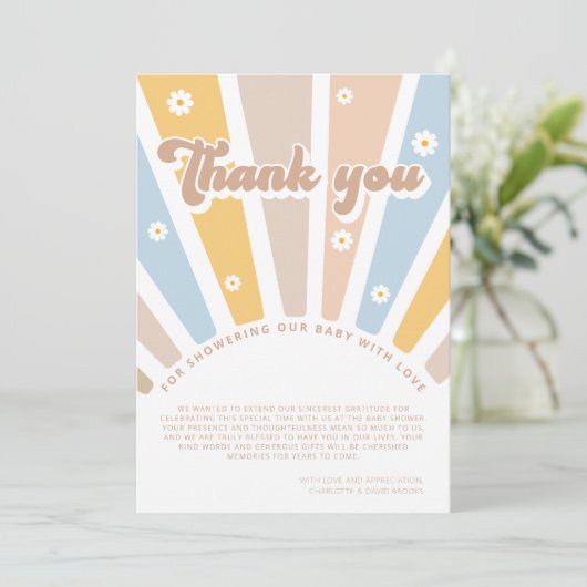 Groovy Baby Pink Retro Baby Dusche Vielen Dank Dankeskarte (Stehend Vorderseite)