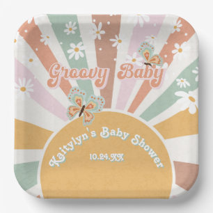 Groovy Baby Retro 70er Hippie Sonnenschein Gänsebl Pappteller