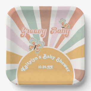 Groovy Baby Retro 70er Hippie Sonnenschein Rosa Se Pappteller