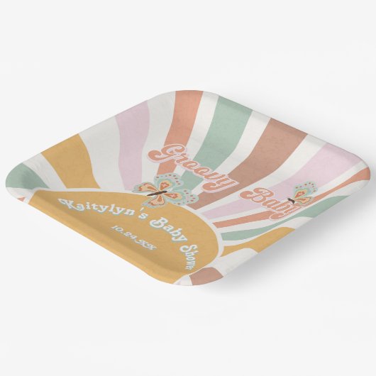 Groovy Baby Retro 70er Hippie Sunshine Pink Mustar Pappteller (Gewinkelt)