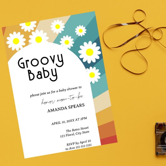Groovy Baby Retro Daisy Baby Shower Einladung