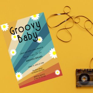 Groovy Baby Retro Gänseblümchen-Baby-Party Einladung