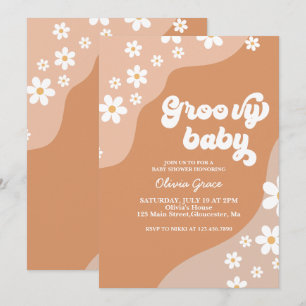 Groovy Baby Retro Gänseblümchen braune Babyparty Einladung