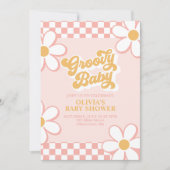 Groovy Baby Retro Karo Pink Daisy Einladung (Vorderseite)