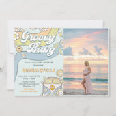 Groovy Baby Retro Rainbow Baby Dusche Party Foto Einladung (Vorderseite)