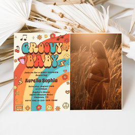 Groovy Baby Retro Rainbow Baby Dusche Party Foto Einladung