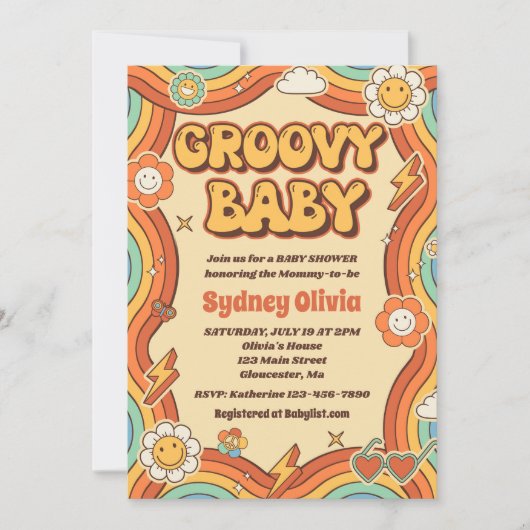 Groovy Baby Retro Rainbow Baby ShowParty Einladung (Vorderseite)