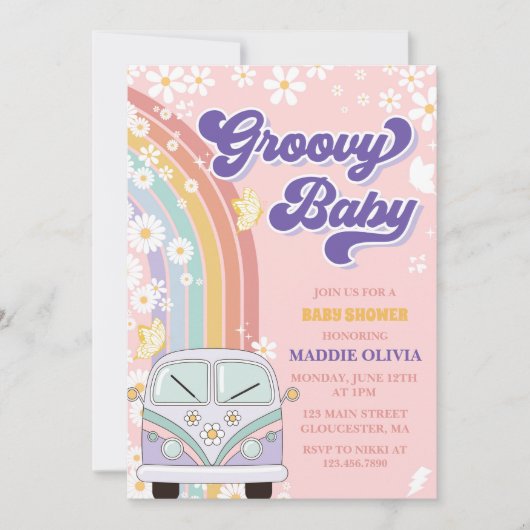Groovy Baby Retro Rainbow Baby ShowParty Einladung (Vorderseite)