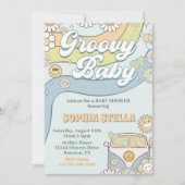 Groovy Baby Retro Rainbow Baby ShowParty Einladung (Vorderseite)