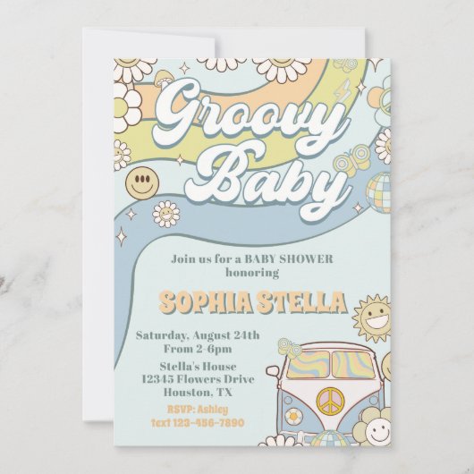 Groovy Baby Retro Rainbow Baby ShowParty Einladung (Vorderseite)