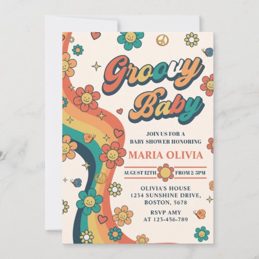 Groovy Baby Retro Rainbow Baby ShowParty Einladung (Vorderseite)