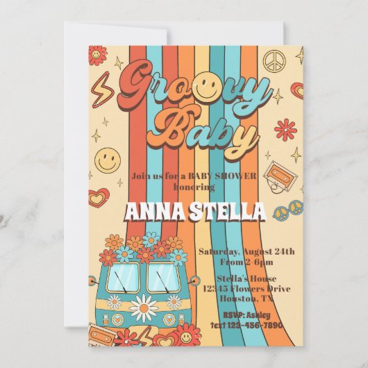 Groovy Baby Retro Rainbow Baby ShowParty Einladung (Vorderseite)