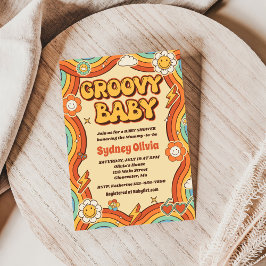 Groovy Baby Retro Rainbow Baby ShowParty Einladung