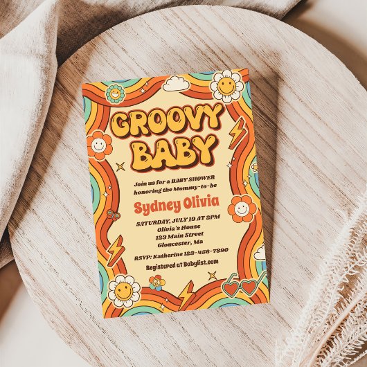 Groovy Baby Retro Rainbow Baby ShowParty Einladung
