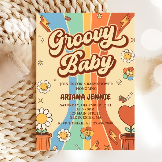 Groovy Baby Retro Rainbow Baby ShowParty Einladung
