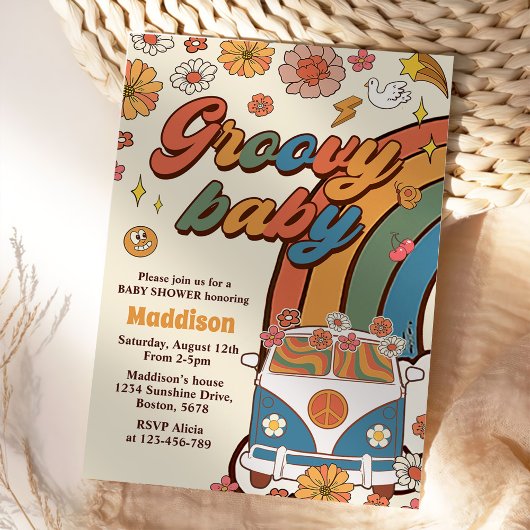 Groovy Baby Retro Rainbow Baby ShowParty Einladung