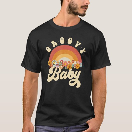 Groovy Baby Retro Rainbow Colorful Flowers Design T-Shirt (Vorderseite)