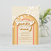 Groovy Baby Retro Rainbow Daisy Baby Shower Einladung (Stehend Vorderseite)