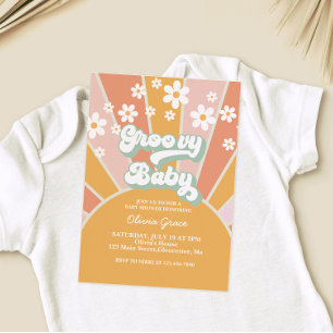 Groovy Baby Retro Sonnenschein Gänseblümchen Babyp Einladung