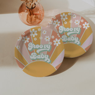 Groovy Baby Retro Sonnenschein Hippie Baby Shower Pappteller