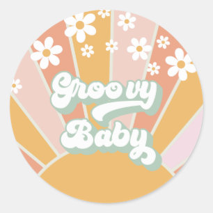Groovy Baby Retro Sonnenschein Hippie Baby Shower Runder Aufkleber