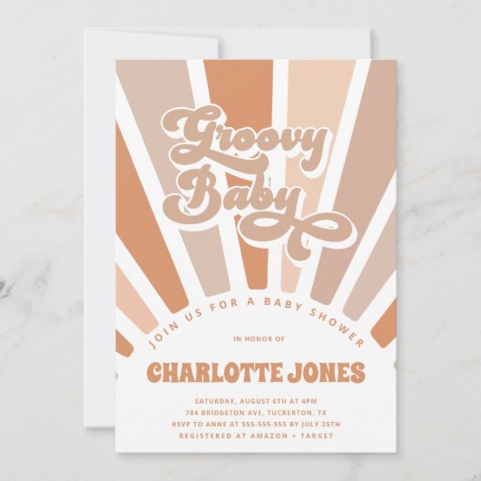 Groovy Baby Retro Sun Bohemisch Baby Dusche Einladung (Vorderseite)
