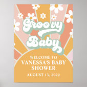 Groovy Baby Retro Sunshine Baby Dusche Begrüßung Poster (Vorne)
