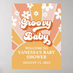 Groovy Baby Retro Sunshine Baby Dusche Begrüßung Poster