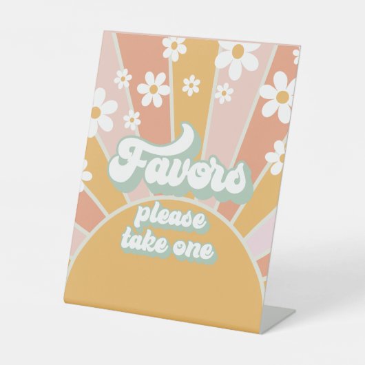 Groovy Baby Retro Sunshine Baby Shower favorisiert Sockelschild (Vorderseite)