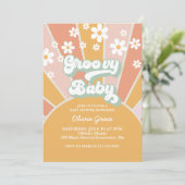 Groovy Baby Retro Sunshine Daisy Baby Dusche Einladung (Stehend Vorderseite)