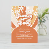 Groovy Baby Retro Sunshine Daisy Baby Dusche Einladung (Stehend Vorderseite)