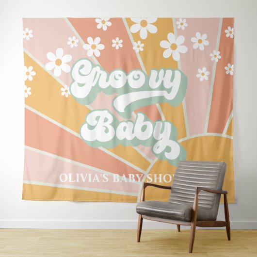 Groovy Baby Retro Sunshine Daisy Baby Showbanne Wandteppich (Beispiel (Horizontal))