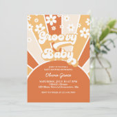 Groovy Baby Retro Sunshine Daisy Baby Shower Invit Einladung (Stehend Vorderseite)