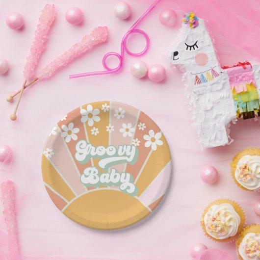 Groovy Baby Retro Sunshine Hippie Baby Dusche Pappteller (Party)