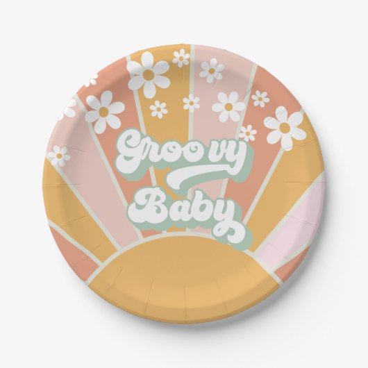 Groovy Baby Retro Sunshine Hippie Baby Dusche Pappteller (Vorderseite)