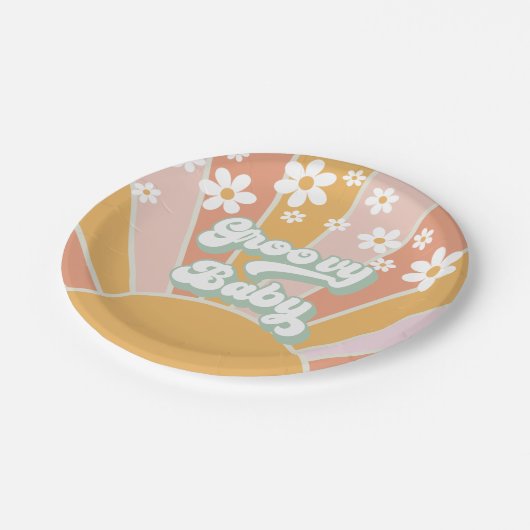 Groovy Baby Retro Sunshine Hippie Baby Dusche Pappteller (Schrägansicht)