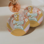 Groovy Baby Retro Sunshine Hippie Baby Dusche Pappteller<br><div class="desc">Groovy Baby! Retro inspiriert Baby Dusche Teller mit 70er Jahren Stil Gänseblumen und boho Schriftart und Farben.</div>
