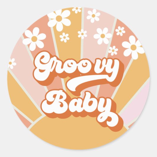 Groovy Baby Retro Sunshine Hippie Baby Dusche Runder Aufkleber (Vorderseite)
