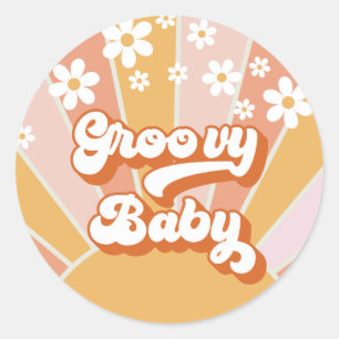 Groovy Baby Retro Sunshine Hippie Baby Dusche Runder Aufkleber
