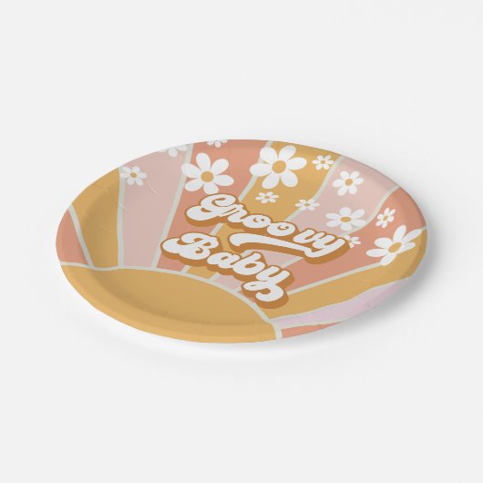 Groovy Baby Retro Sunshine Hippie Baby Shower Papa Pappteller (Schrägansicht)