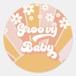 Groovy Baby Retro Sunshine Hippie Baby Showklasse Runder Aufkleber