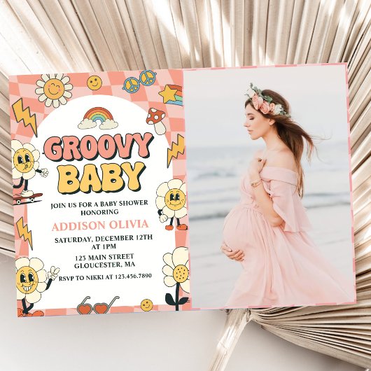 Groovy Baby Retro Van Pink Baby Duschkabine Party Einladung