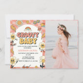 Groovy Baby Retro Van Pink Baby Duschkabine Party Einladung (Vorderseite)